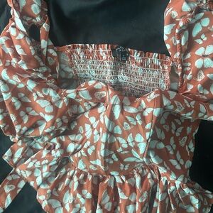 Women's Orange Butterfly Print Top
